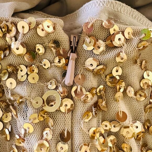 Adrianna Papell Sequin Dress Gold Short Sleeve Holiday Party Glam Size 12 - Picture 9 of 13